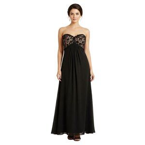 Tadashi Collection Black Silk Blend Lace Sequin Empire Waist Maxi Dress Size 4